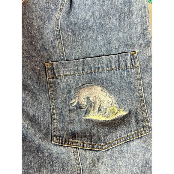 VTG Disney Denim Pooh Jumper Dress Sz L Embroidered Tigger Light Wash Cottage - Picture 9 of 12